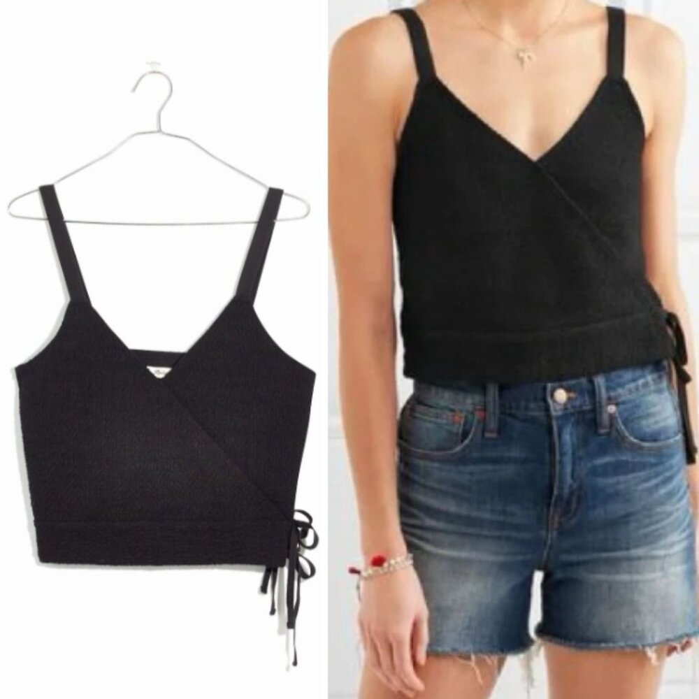 Madewell - Finale Tank Top Cropped Faux-Wrap Blouse G6365 | Small | True Black - Picture 3 of 12